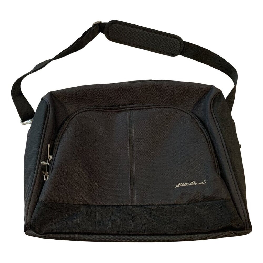 Eddie Bauer Black Nylon Laptop Bag Adjustable Strap Multiple Compartments Padded